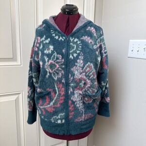 Daily Practice Full Zip-Up Hoodie Soft Oversized Boho Whimsical XS/S Green